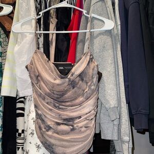 Zara Brown Ruched Sleeveless Bodysuit